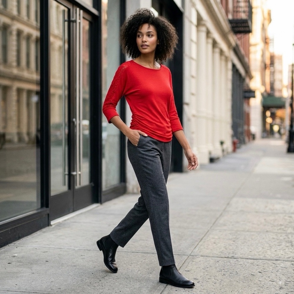 A. Byer Quarter Sleeve Ruched Red Top